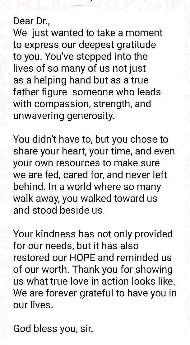 Appreciation message from residents.